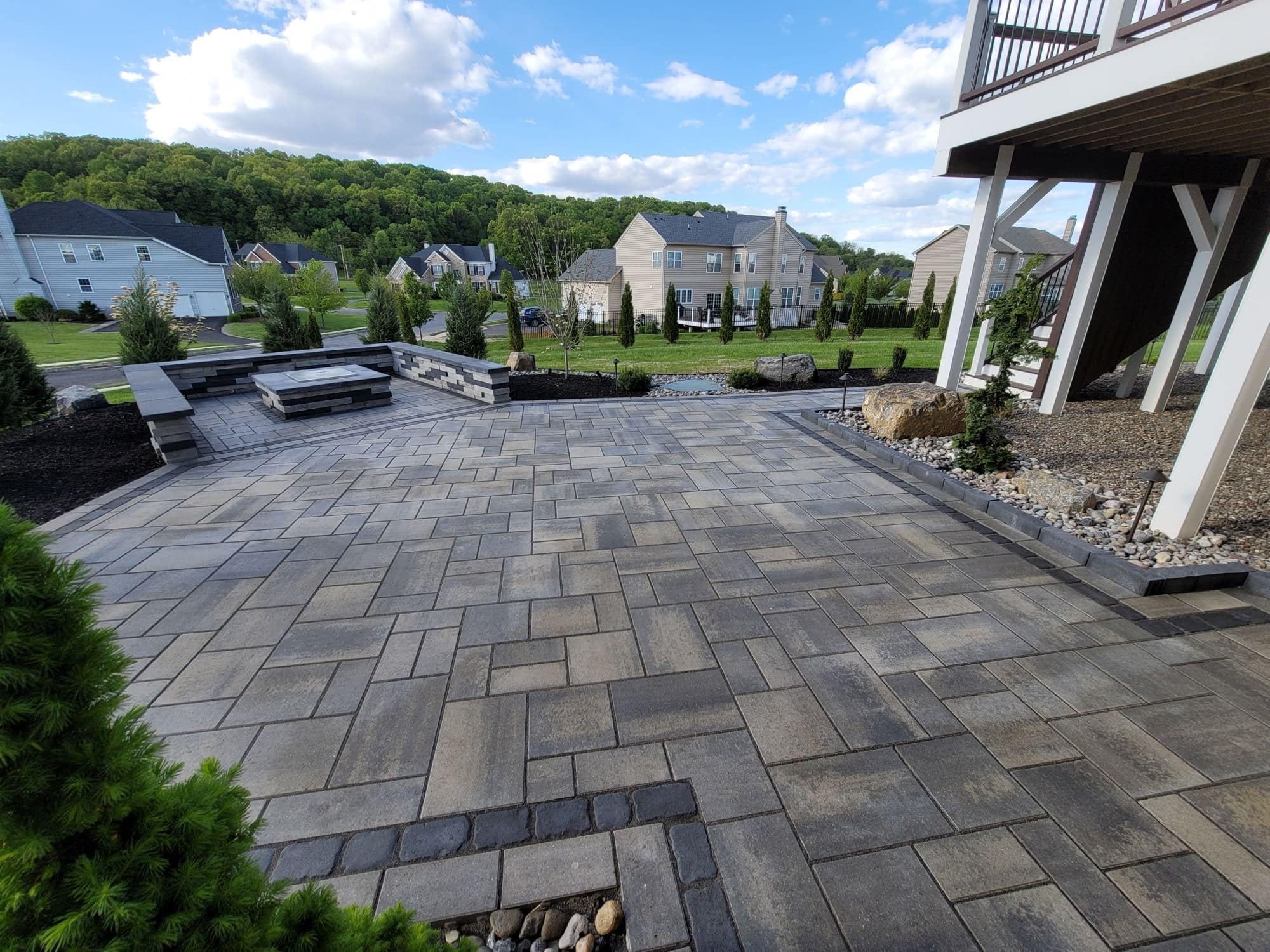 Custom paver patio with fire feature in Center Valley, PA